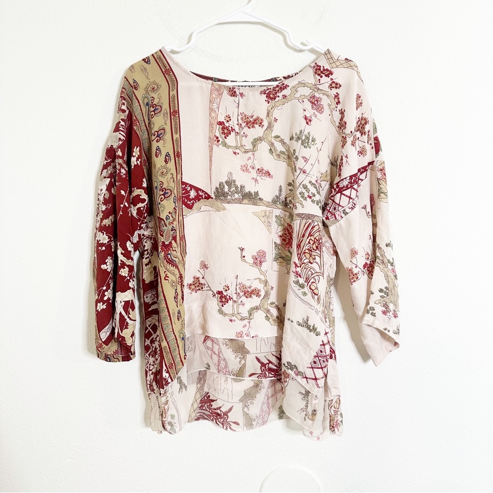 Citron silk floral blouse